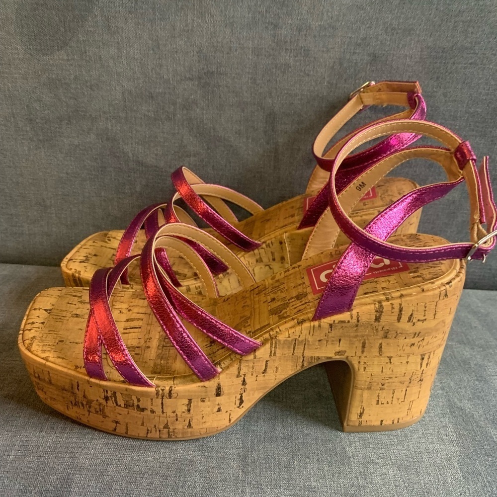 Pop Womens Admission Heeled Sandals 9M Pink Adjustable Ankle Strap New Cork - Picture 4 of 8